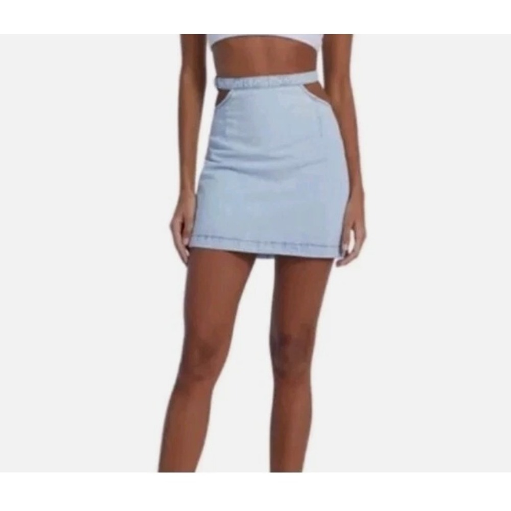 WeWoreWhat Cut Out Denim Mini Skirt S NWT Light Wash Belted Y2K